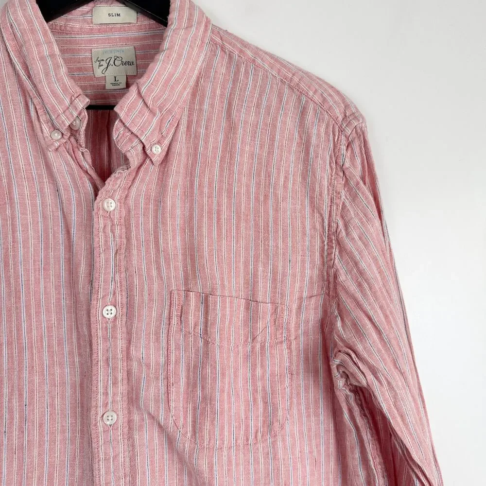 J.Crew Baird McNutt Irish Linen Slim Button Down Shirt Red Stripe  - L